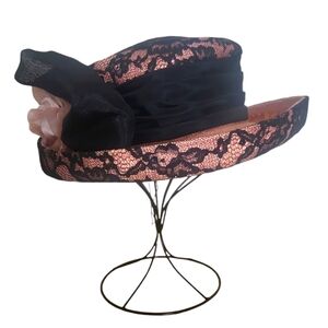 Whittall & Shon Lace Straw Hat with Bow Rose 22.5"
